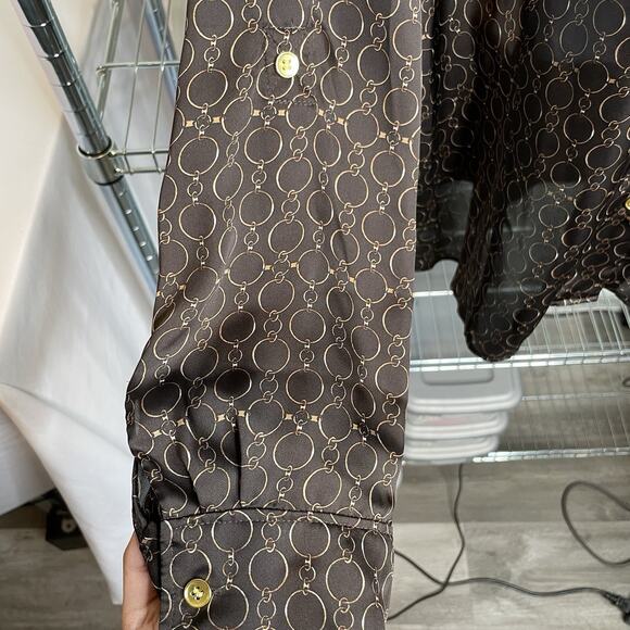 Jones of New‎ York Brown Satin Print Button Up Blouse Size 24W Career Old Money - Picture 7 of 13